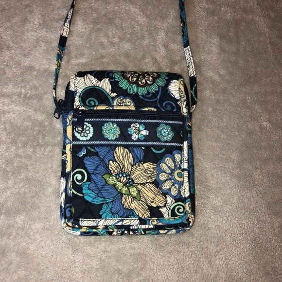 Vera Bradley MOD FLORAL Blue Pattern Purse Crossbody Bag Wrap Around Zip - Picture 2 of 10